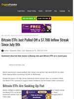 Bitcoin ETFs Just Pulled Off a $7.78B Inflow Streak Since July 9th