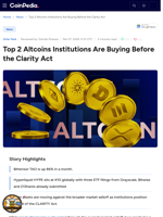 Top 2 Altcoins Institutions Are Buying Before the Clarity Act