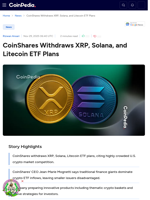 CoinShares Withdraws XRP, Solana, and Litecoin ETF Plans
