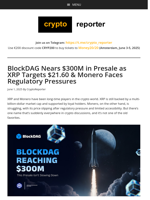 XRP Eyes $21.60, Monero Drops, BDAG Hits $281M on Track to Become the Breakout Crypto