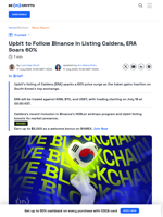 Upbit Listing Sends Caldera (ERA) Price Soaring 60%