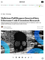 Malicious Pull Request Inserted Into Ethereum Code Extension: Research - Decrypt