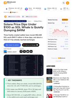 Solana Price Dips Under $100 as SOL Whale Is Quietly Dumping $49M – Bitcoin News