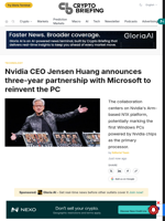 Nvidia CEO Jensen Huang announces three-year partnership with Microsoft to reinvent the PC
