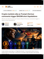 Crypto markets rally as Trump's Hormuz comments trigger $400M short liquidations - AMBCrypto