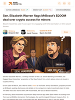 Sen. Elizabeth Warren flags MrBeast’s $200M deal over crypto access for minors - AMBCrypto