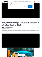 400,000,000 Dogecoin Exit Robinhood, Whales Buying Dip? - U.Today
