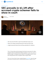 SEC prevails in $1.1M after accused crypto schemer fails to show in court