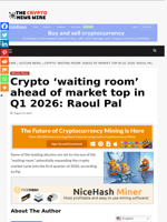 Crypto 'waiting room' ahead of market top in Q1 2026: Raoul Pal - The Crypto News Wire