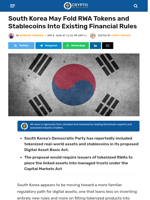 South Korea May Fold RWA Tokens and Stablecoins Into Existing Financial Rules - Crypto News Flash