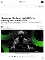 Signature Phishing Up 200% As January Losses Pass $6M - Decrypt