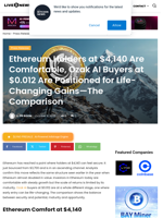 Ethereum Holders at $4,140 Are Comfortable, Ozak AI Buyers at $0.012 Are Positioned for Life-Changing Gains—The Comparison | Live Bitcoin News