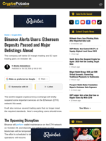 Binance Alerts Users: Ethereum Deposits Paused and Major Delistings Ahead