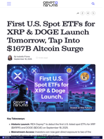 First U.S. Spot ETFs for XRP & DOGE Launch Tomorrow, Tap Into $167B Altcoin Surge