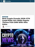 Best Crypto Presale 2026: ETH Could Rally 15% While Pepeto Thrives Past $9M With 100x Gains - TechBullion