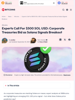 Experts Call For $500 SOL USD: Treasuries Bid Solana Signal