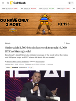 BTC news: Strive adds 2,500 bitcoin to hit 19,000 BTC just a day after Strategy turns seller