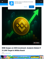 BNB Surges on $2B Investment: Analysts Debate If $1,000 Target Is Within Reach | Bitcoinist.com
