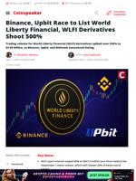 WLFI Derivatives Surge 500% as Binance & Upbit Prepare Listings