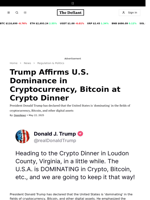 Trump Affirms U.S. Dominance in Cryptocurrency, Bitcoin at Crypto Dinner - 