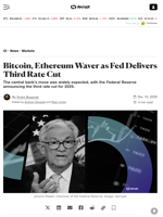Bitcoin, Ethereum Waver as Fed Delivers Third Rate Cut - Decrypt