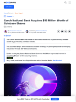 Czech National Banks Buys Millions In Coinbase Shares