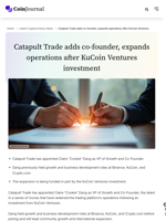 Catapult Trade adds co-founder, expands operations after KuCoin Ventures investment - CoinJournal