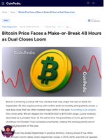 Bitcoin Price Faces a Make-or-Break 48 Hours as Dual Closes Loom