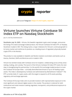 Virtune launches Virtune Coinbase 50 Index ETP on Nasdaq Stockholm