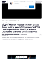 Crypto Market Prediction: XRP Death Cross in One Week? Ethereum's (ETH) Last Hope Before $2,000, Cardano (ADA) Hits Extreme Oversold Levels - U.Today