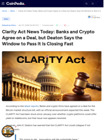 Clarity Act News Today: Banks and Crypto Agree on a Deal, but Deaton Says the Window to Pass It Is Closing Fast