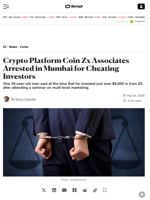 Crypto Platform Coin Zx Associates Arrested in Mumbai for Cheating Investors - Decrypt