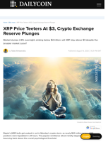 XRP Price Teeters At $3, Crypto Exchange Reserve Plunges - DailyCoin