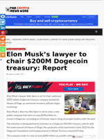 Elon Musk’s lawyer to chair $200M Dogecoin treasury: Report - The Crypto News Wire