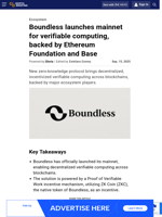 Boundless launches mainnet for verifiable computing, backed by Ethereum Foundation and Base