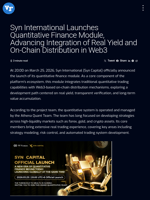 Syn International Launches Quantitative Finance Module, Advancing Integration of Real Yield and On-Chain Distribution in Web3 | Visionary Financial