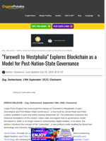 “Farewell to Westphalia” Explores Blockchain as a Model for Post-Nation-State Governance