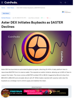 Aster DEX Initiates Buybacks as $ASTER Declines