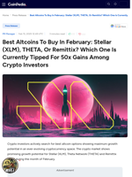 Best Altcoins To Buy In February: Stellar (XLM), THETA, Or Remittix? Which One Is Currently Tipped For 50x Gains Among Crypto Investors
