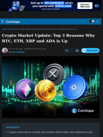 Crypto Market Update: Top 3 Reasons Why BTC, ETH, XRP and ADA is Up