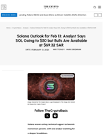 Solana Outlook for Feb 13: Analyst Says SOL Going to $50 but Bulls Are Available at $69.32 SAR
