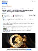 Binance Listing Drives 31.9% Jump in USD1 Trading Volume
