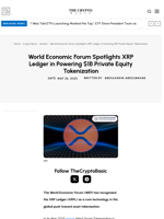 World Economic Forum Spotlights XRP Ledger in Powering $1B Private Equity Tokenization