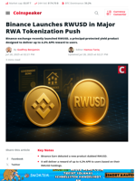 Binance Launches RWUSD in Major RWA Tokenization Push - Coinspeaker