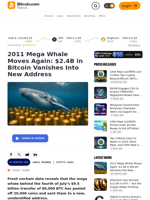 2011 Mega Whale Moves Again: $2.4B in Bitcoin Vanishes Into New Address – Crypto News Bitcoin News