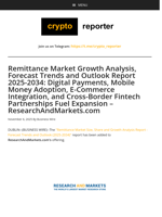 Remittance Market Growth Analysis, Forecast Trends and Outlook Report 2025-2034: Digital Payments, Mobile Money Adoption, E-Commerce Integration, and Cross-Border Fintech Partnerships Fuel Expansion - ResearchAndMarkets.com