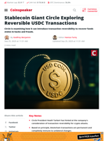 Stablecoin Giant Circle Exploring Reversible USDC Transactions - Coinspeaker
