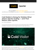 Cold Wallet: The zkSync Moment for Wallet Security — 200x Privacy Upside