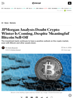 JPMorgan Analysts Doubt Crypto Winter Is Coming, Despite 'Meaningful' Bitcoin Sell-Off - Decrypt