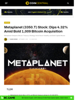 Metaplanet (3350.T) Stock: Dips 4.32% Amid Bold 1,009 Bitcoin Acquisition